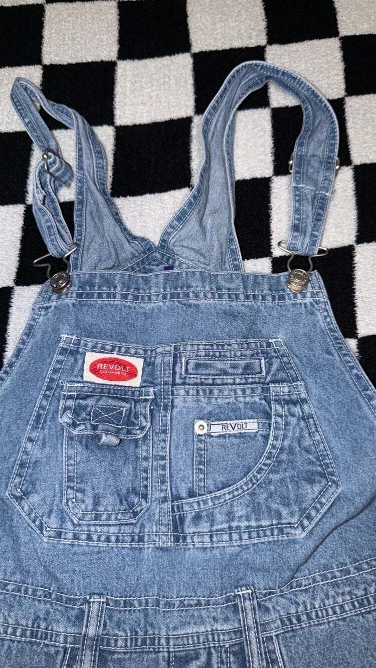 Vintage Revolt Clothing Co. Denim Cargo Overalls Size Large - Picture 3 of 11